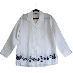Drapers & Damons Womens Embroidered Button Down Shirt Size 8 Beaded Floral Ramie